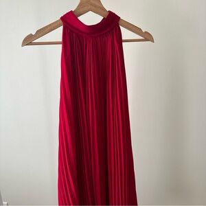 Aakaa Vibrant Red High Neck Pleated Dress